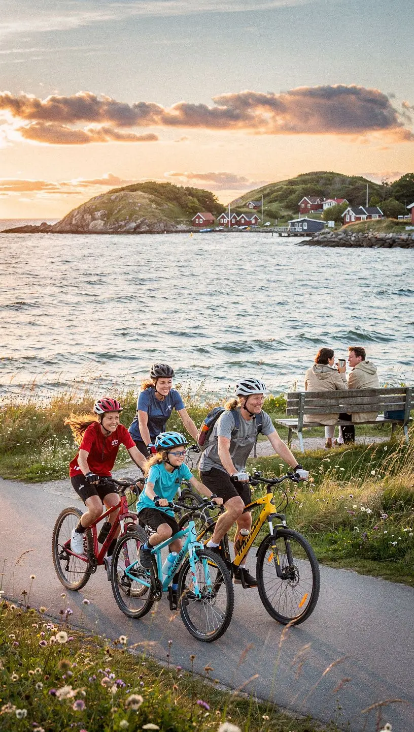 Kort over flere danske øer med markerede færgeruter og overnatningssteder, der illustrerer en velkoordineret rejseplan for ø-hop.
